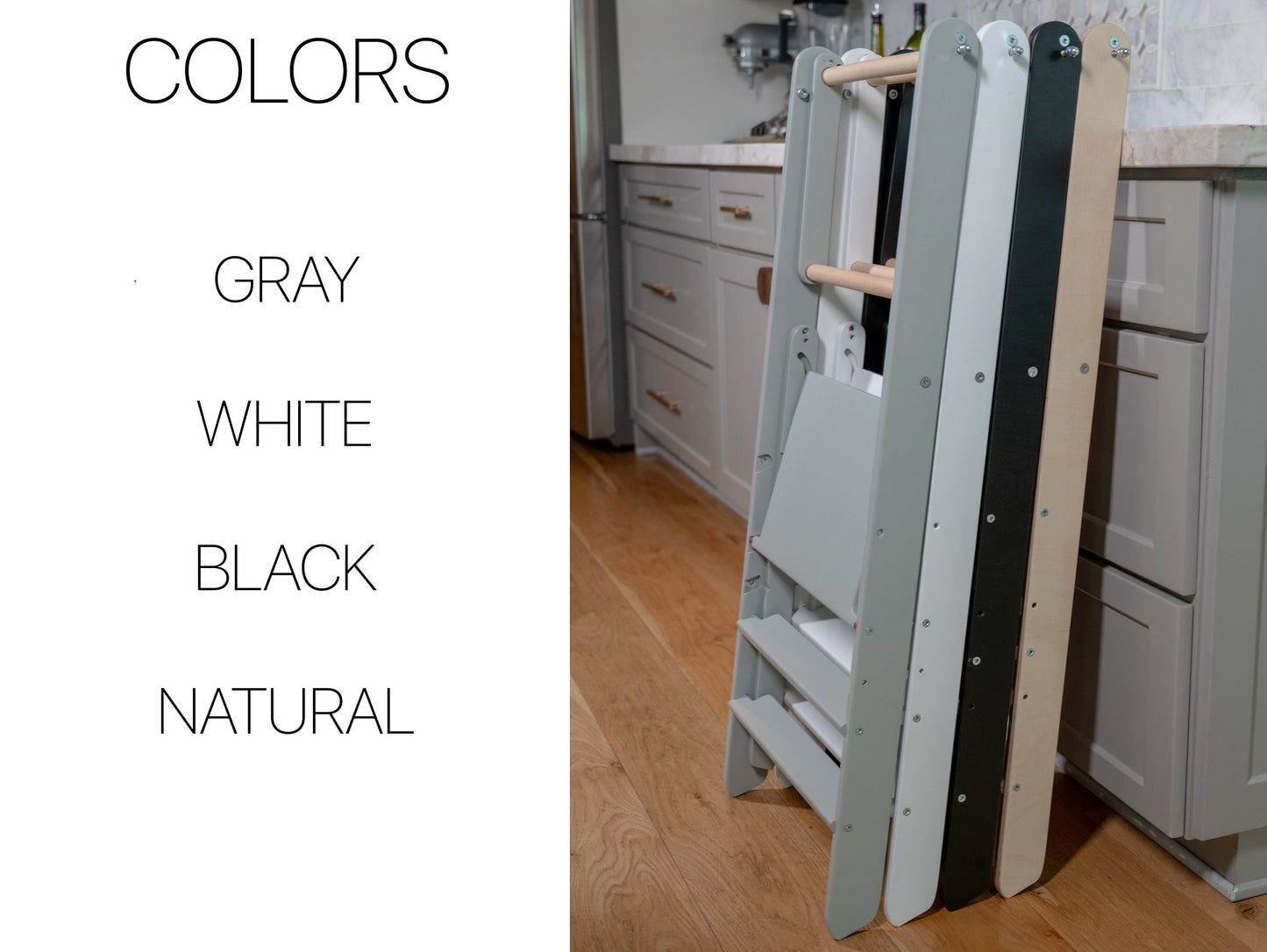 Adjustable Birchwood Kitchen Helping Tower: Foldable Step Stool