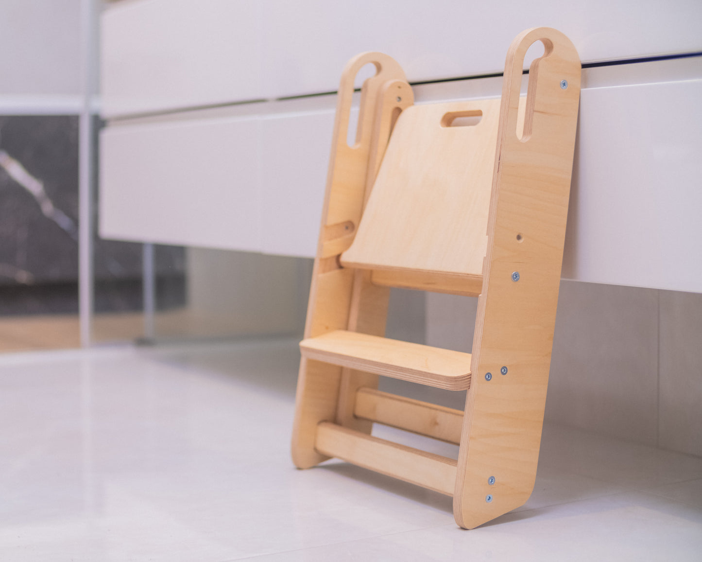 Foldable Birch Plywood Toddler Kitchen Step Stool & Tower