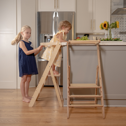 Adjustable Birchwood Kitchen Helping Tower: Foldable Step Stool