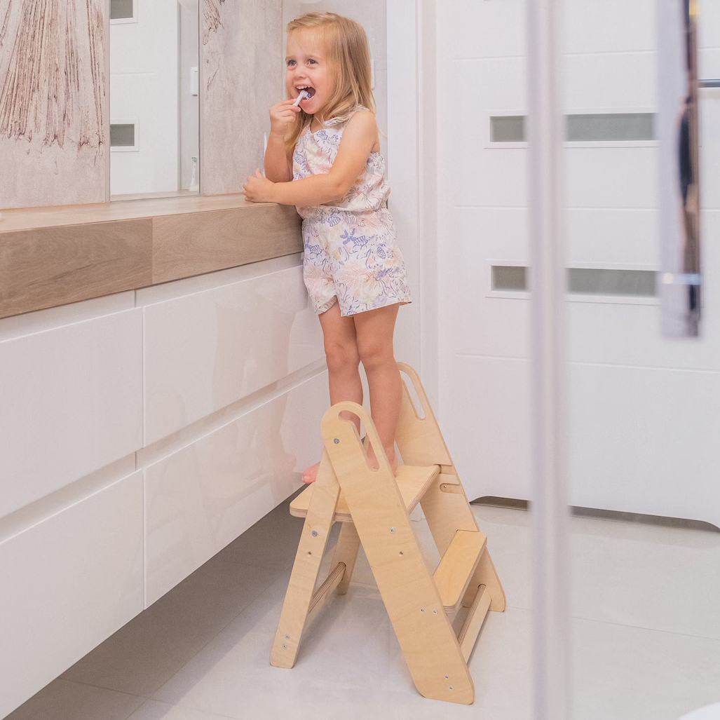 Foldable Birch Plywood Toddler Kitchen Step Stool & Tower